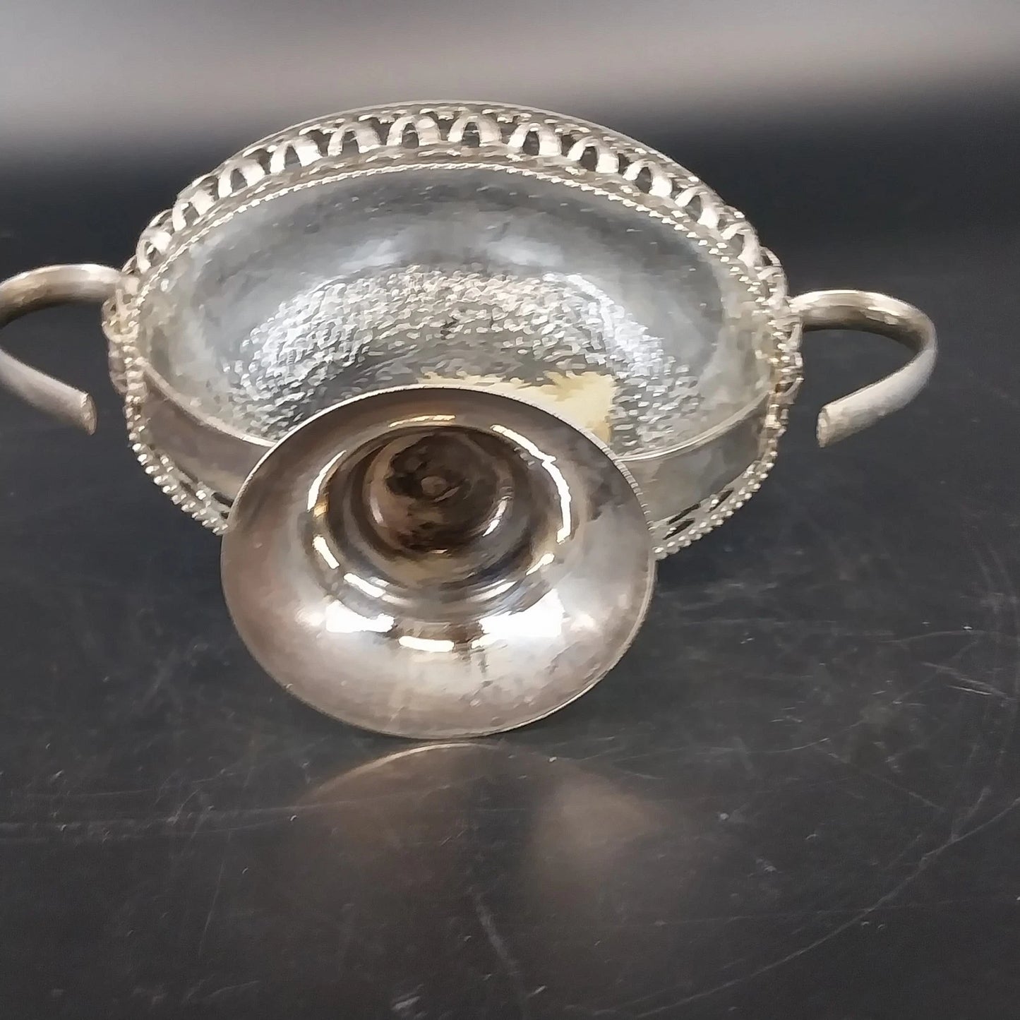 Vintage Raimond Silverplated Crystal Footed Oval Dish Spoon