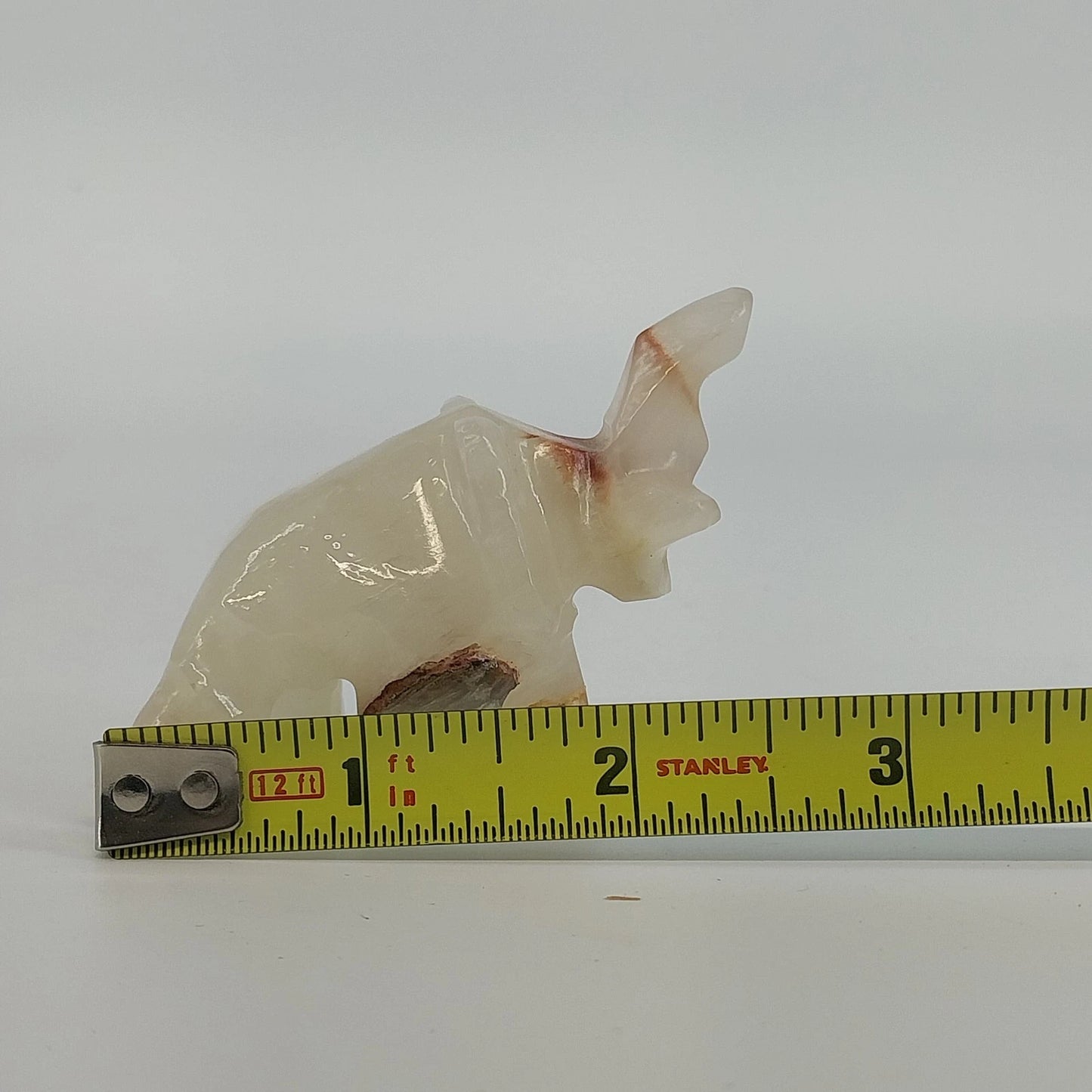 Hand Carved Marble Onyx Elephant Figurine White Brown Stone Sculpture 2.25"