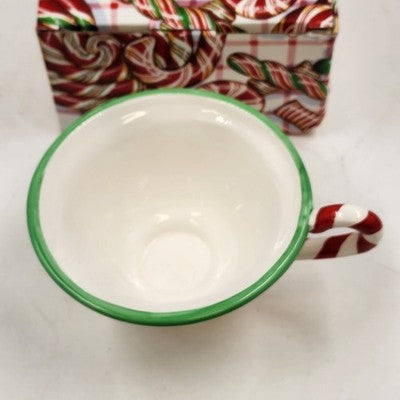 Hand Painted Tea Cup Department 56 Red Green Peppermint Mug China w Box