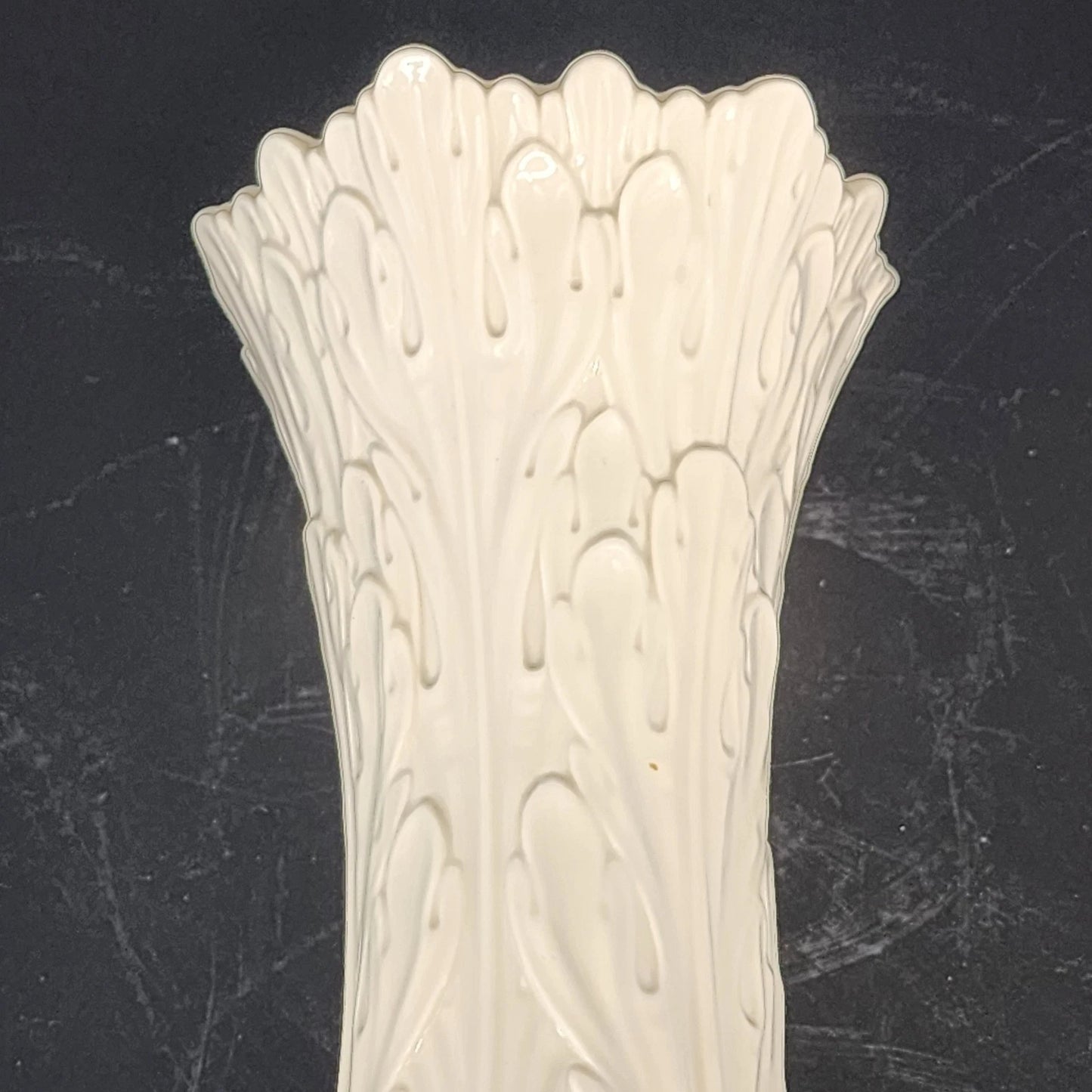 Lenox Woodland Vase White Porcelain Embossed Leaf Design 8.5" Ruffled Edge USA