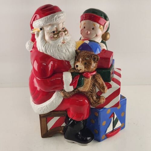 Santa Claus and Elf Cookie Jar Ceramic Christmas 12"h by Celebrate the Season