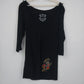 Escio-T Women's Black Rhinestone Endless Love Cross Heart Graphic Top Large
