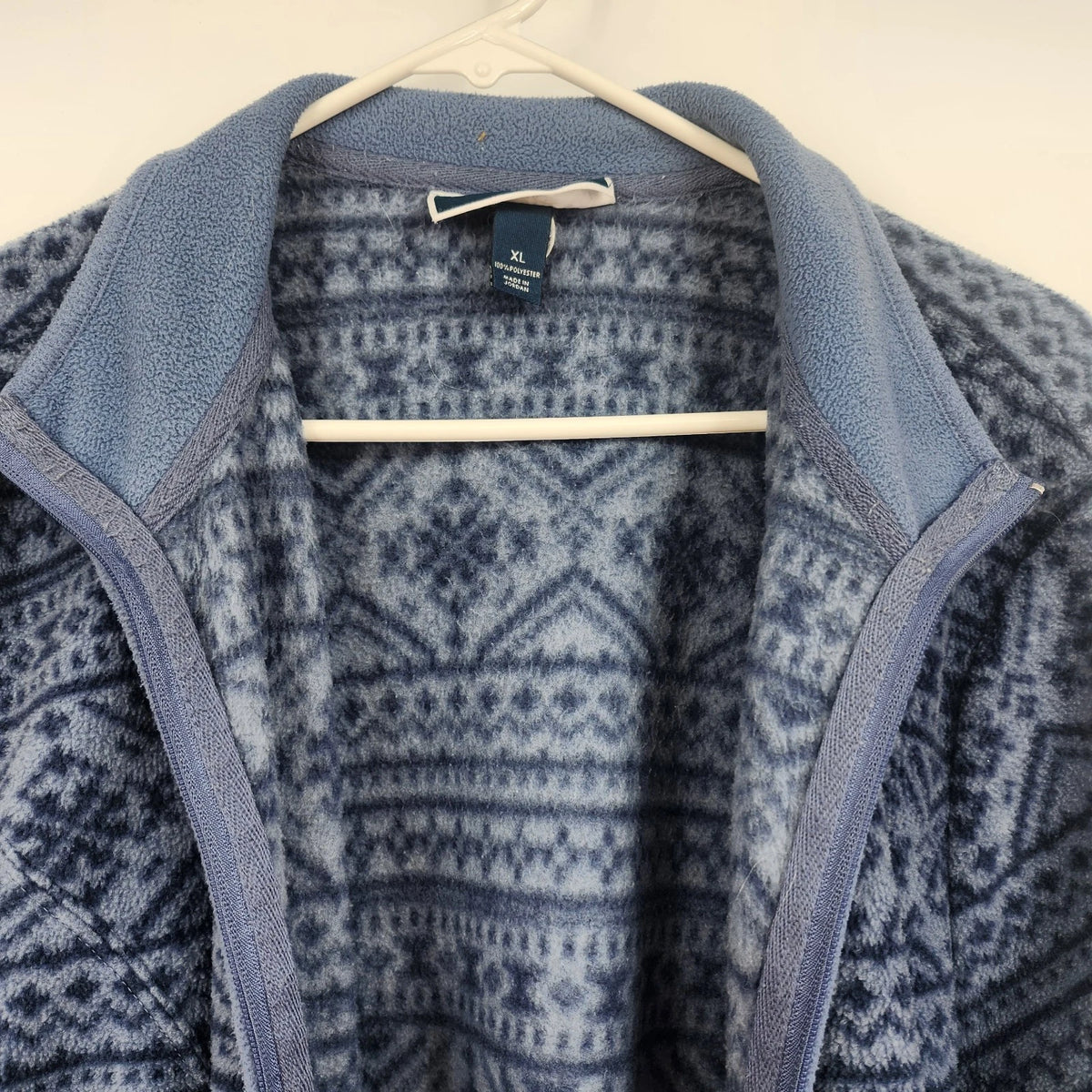 Fair Isle Women's Fleece Jacket XL Blue Nordic Full Zip Pockets Made Jordan