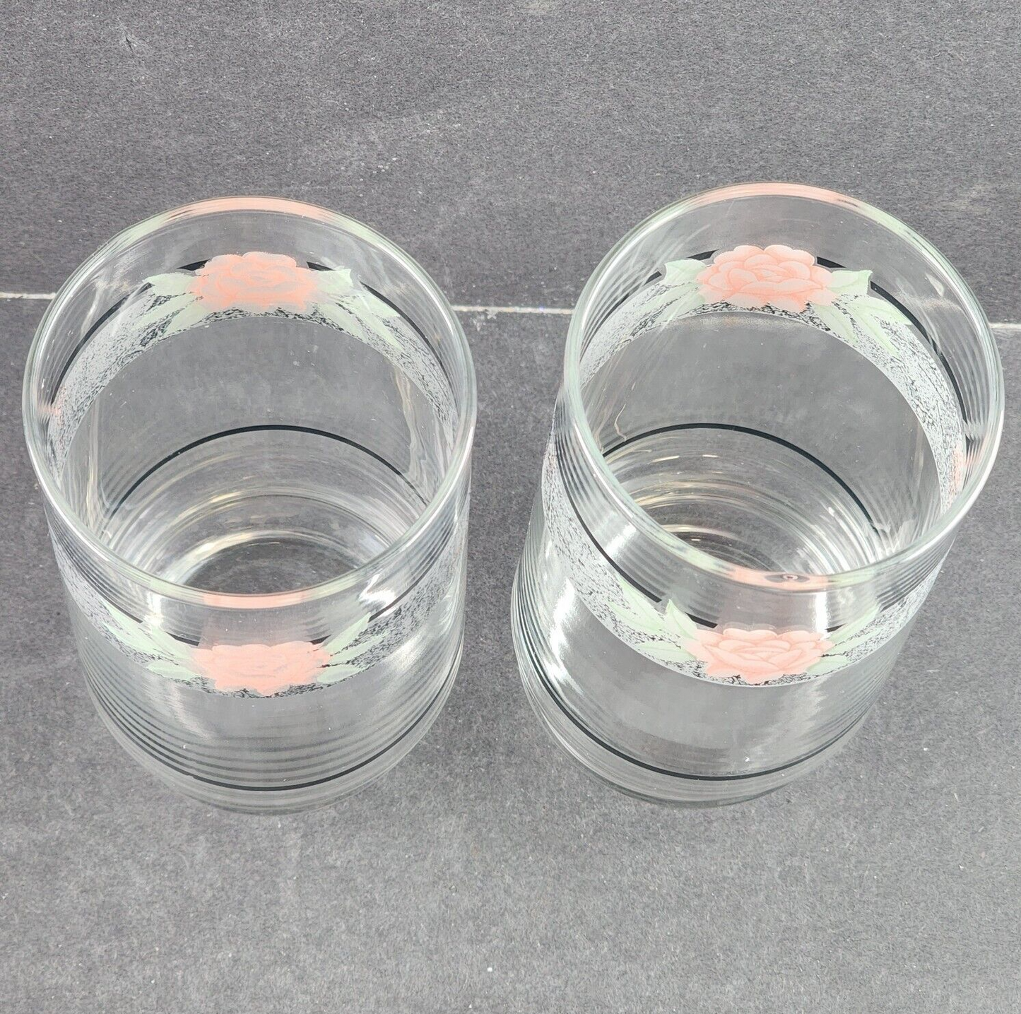 2 Corelle Silk and Roses 16 Oz Glassware Tumblers by Corning