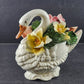 Porcelain Capodimonte Swan w Yellow Pink Flower Bouquet 4462 Ardalt Some Chips