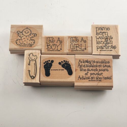 Set of 7 Stampin' up! Rubber Stamps Wooden Mounted Cuddles and Tickles Design