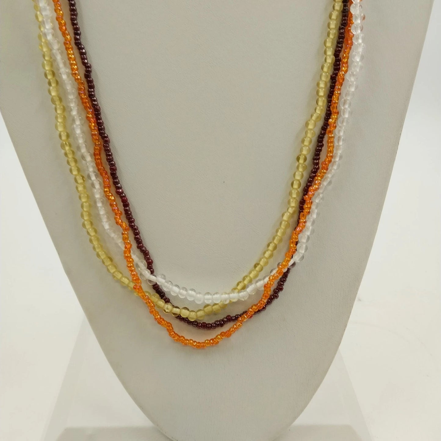 Set 4 Glass Beaded Necklaces Lot Orange Brown Clear Acrylic Seed Bead 17" Drop