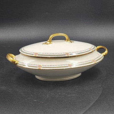 Covered Vegetable Serving Dish Old Abbey Limoges France Antique 12.5" Decorated