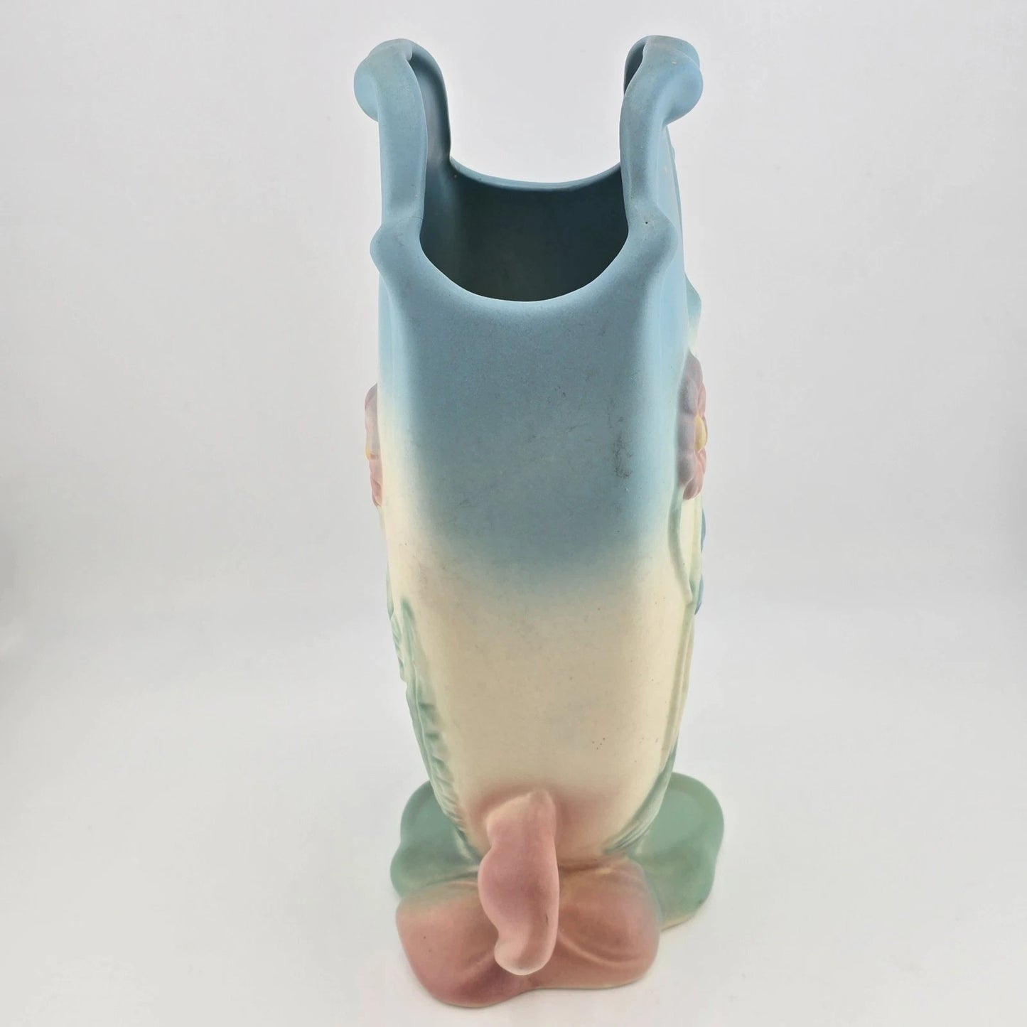 Hull Art Pottery Bow Knot Vase B-9 Blue Pink Floral 1949 Matte 8.5" USA Vintage