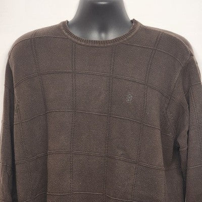 IZOD Sweater Brown Pullover Men's XLT Crewneck Cotton Long Sleeve Square Design