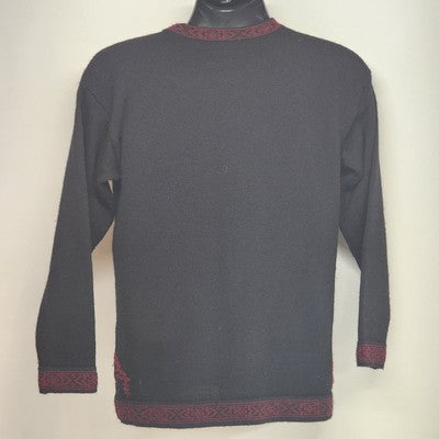 Susan Bristol Black Wool Sweater Hand Embroidered Size 34 1990s