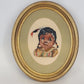 1982 Framed Needlepoint Native American Girl Portrait Oval Wood Art