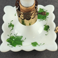 Milk Glass Hurricane Lamp Square Footed Hand Painted Green Floral Scalloped Base