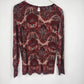 Talbots Petites Women's MP Opulent Paisley 100% Merino Wool Sweater Red Burgundy