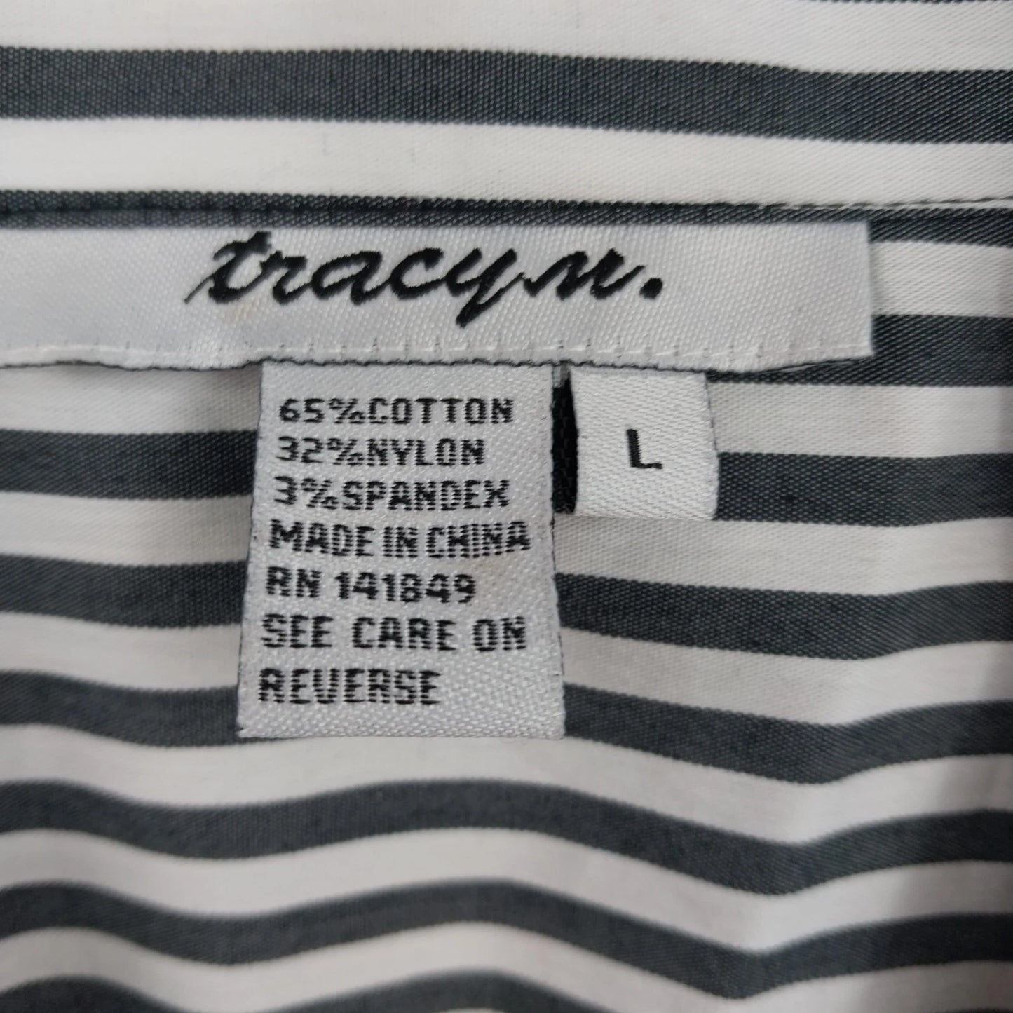 Tracy M Black White Striped Zip Front Blouse Women Large