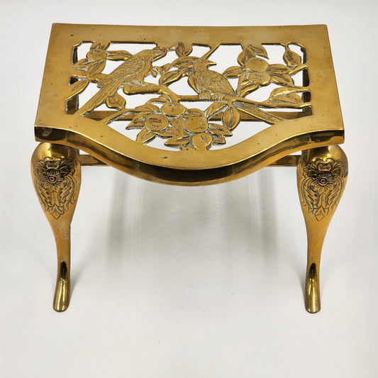 Brass Metal Gold Finish Footrest Fireplace Footman Stool Trivet Pot Warmer Stand