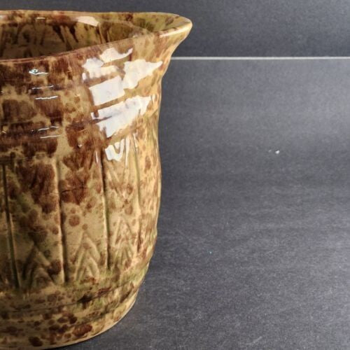 Beige & Brown Ceramic Spongeware Pitcher Morton Pottery Vintage Barrell Style