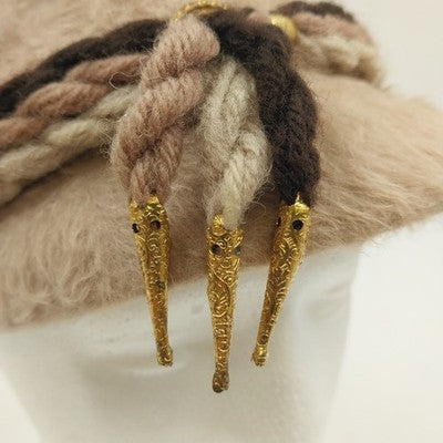 Aloska Cloche Beige Hat w Brown Black Tan Twisted Rope Trim & Gold Tone One Size