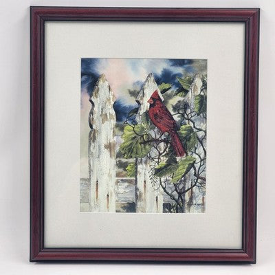 Fenceline Friend Cardinal Print by Michael Capser 8x10" Framed Matted Art Decor