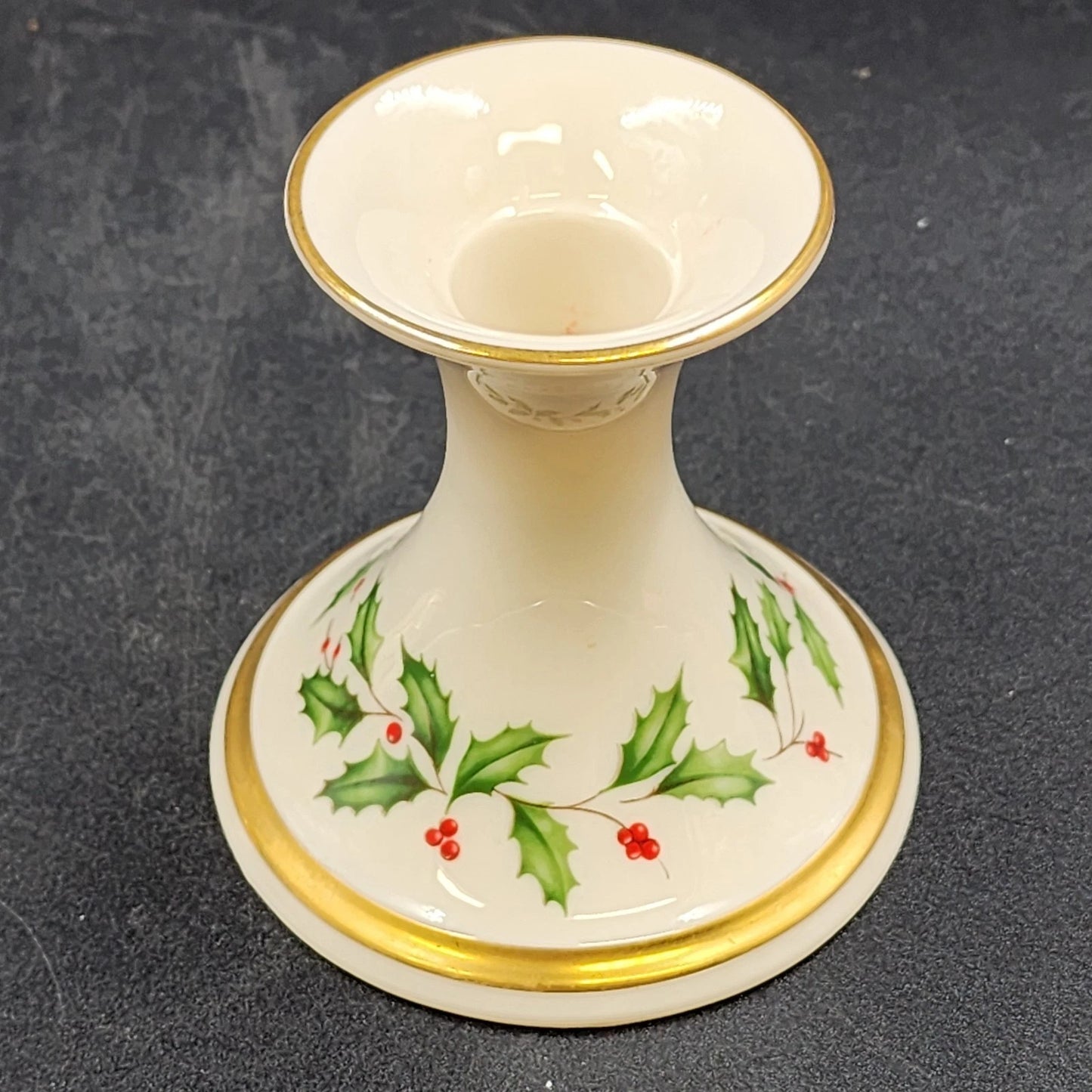 2 Lenox Candlestick Holders Dimension Holiday White China 24K Gold Trim