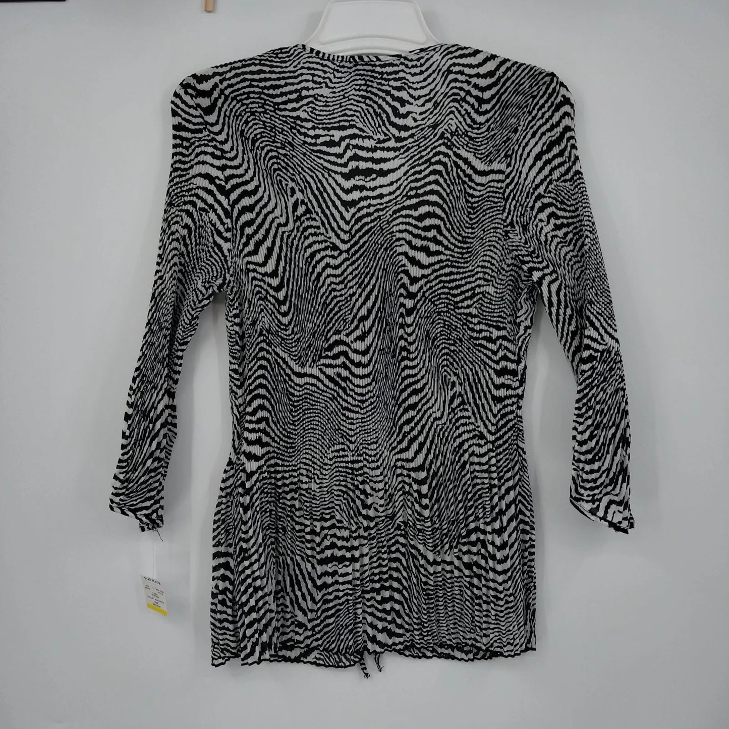 Essentials by Milano Zebra Print Pleated Blouse Women's M 3/4 Sleeve Front Tie