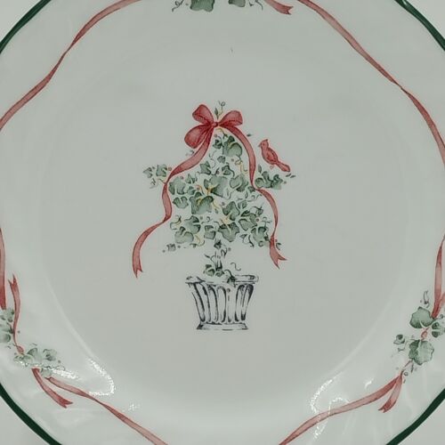 10 Corelle Callaway Holiday Ivy Dinner Plates Swirl Green Trim 10.25"d EUC