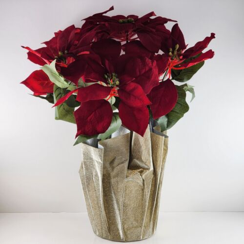 Poinsettia In Pot Artificial Floral Holiday Decor Decoration 18" Christmas Red