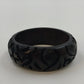 African Hand Carved Wood Wide Bangle Bracelet 2.5" Black Animal Design Tribal