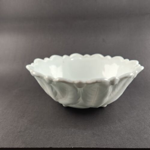 White Milk Glass Indiana Wild Rose Footed Serving Bowl