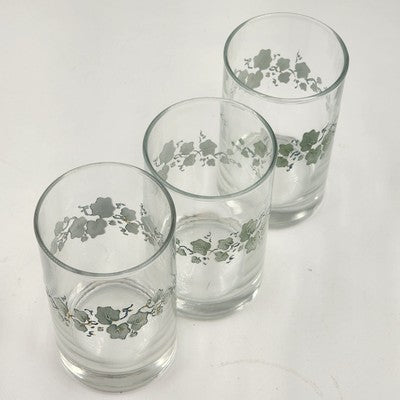 3 Corelle Callaway Green Ivy 6oz Glassware Juice Corning 4" USA
