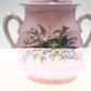 Pink Porcelain Biscuit Cookie Jar Bowl Covered Butterfly Birds Transfer Vintage