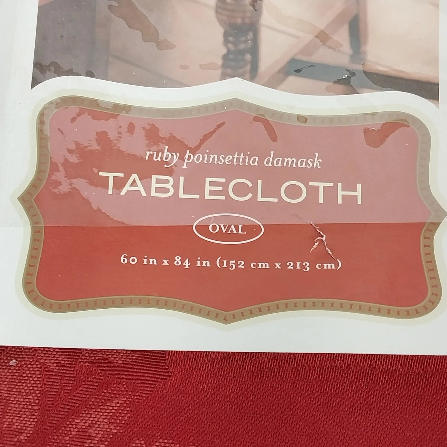 Target Ruby Poinsettia Red Damask Oval Tablecloth 60" x 84" NOS 2003 Holiday