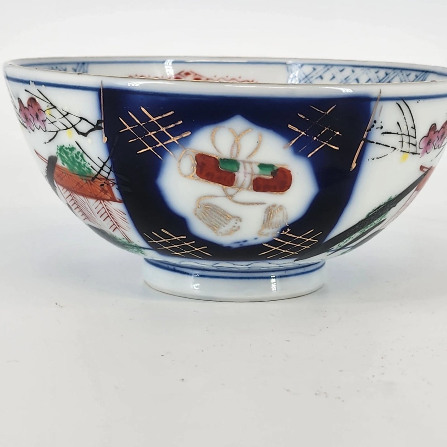 Japanese Imari Porcelain Rice Bowl Blue Red Gold 6.25