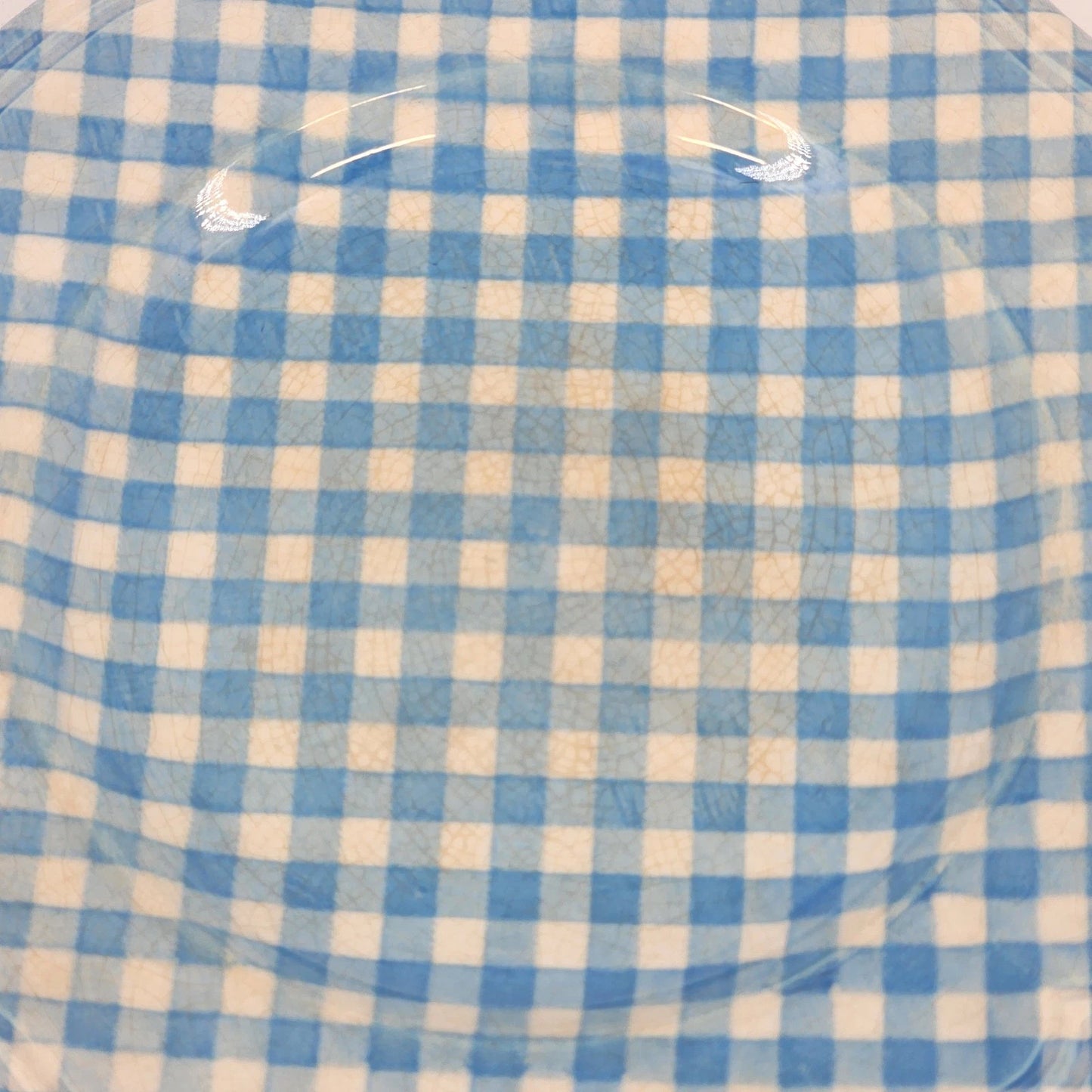 2 Linda Ironstone 4008 Salad Plates Blue White Gingham 7.5" Japan Crazing