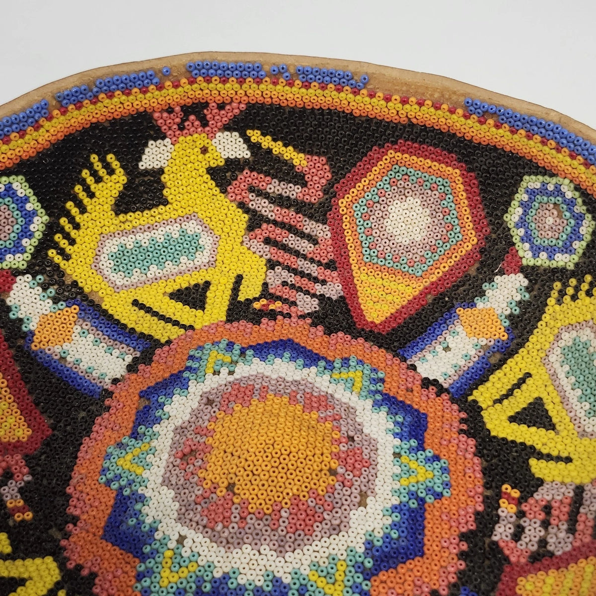 Huichol Wixárika Beaded Gourd Bowl Animal Geometric Folk Art 8" Mosaic Mexico