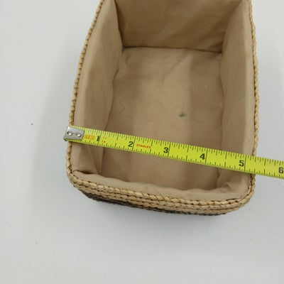 Handwoven Rattan Storage Basket 2-Tone w/ Liner Rectangular 7"