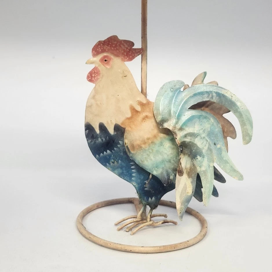 Rooster Mini Candle Lamp Metal Tea Light Holder Tapered Fabric Farmhouse Country