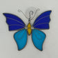Blue Stained Glass Butterfly Suncatcher Tiffany Style Window Hang 7" Suction Cup