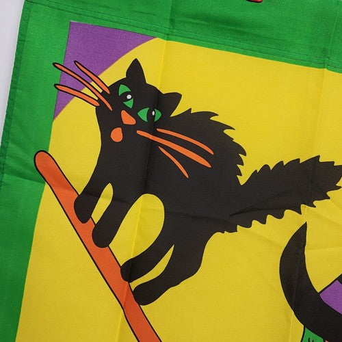 Halloween Yard Flag 30x41" Flying Witch on Broom Black Cat Outdoor Garden Banner