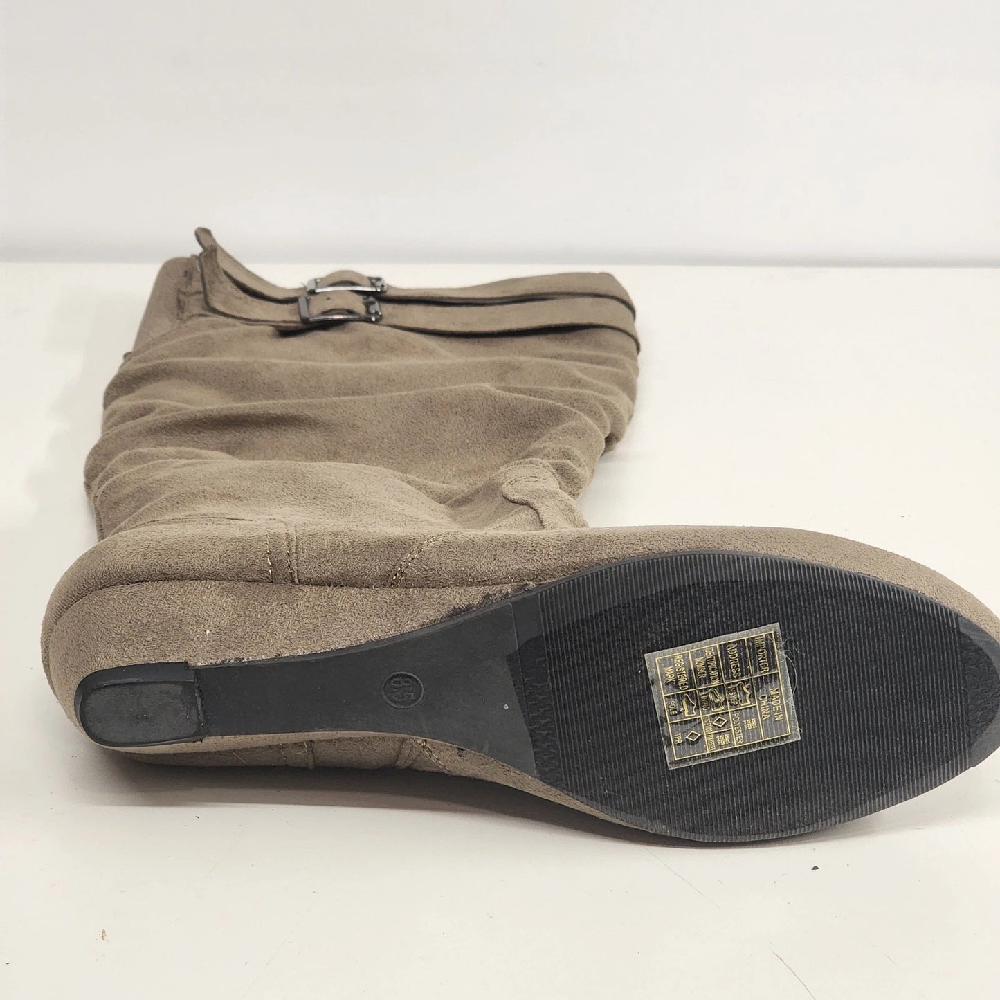Anna Taupe Boots Slouch Faux Suede Knee High Women 8.5 Wedge Heel NWT Zip Buckle