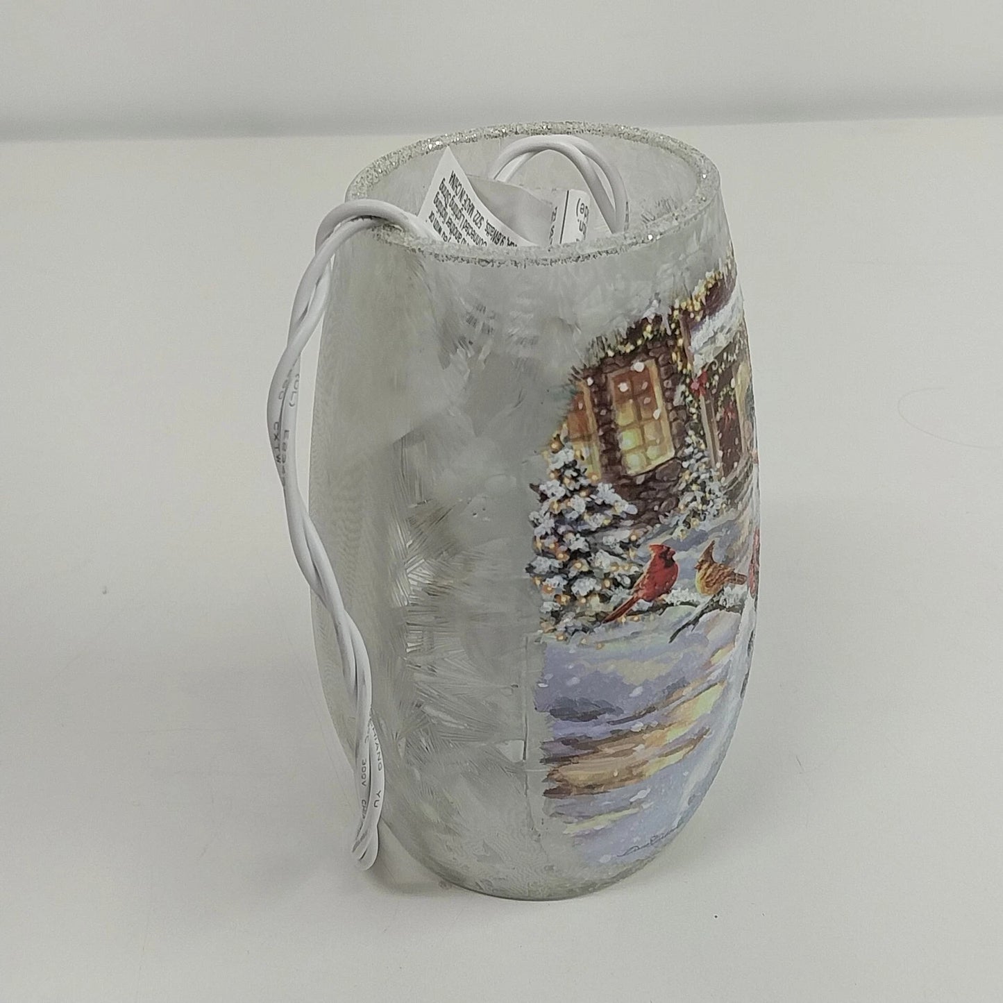 Frosted Glass Snowman Cardinal Winter Scene Vase Light Plug In Christmas 5.25"