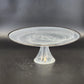 Badash White Alabaster Glass Cake Stand Swirl Silver Trim Footed 12.75" Elegant