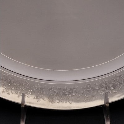 Noritake Cumberland Oval Serving Platter 11" White Flower Platinum Vintage Japan