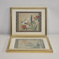 Pair Chinese Silk Paintings Birds Flowers Gold Frame 14x11 Vintage Wall Art