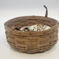 Longaberger Darning Basket 10" Round Floral Liner Double Leather Handle Vtg USA