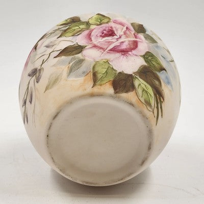 Bisque Porcelain Ginger Jar Pink Green Floral 5.75"x5" Hand Painted