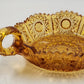 Amberina Cut Glass Nappy Bowl Hobstar Pattern 2 Handles Sawtooth Edge 8.75"