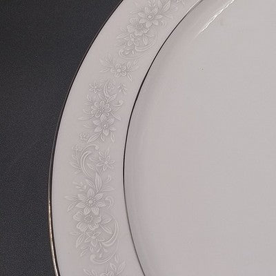 Noritake Cumberland Oval Serving Platter 11" White Flower Platinum Vintage Japan