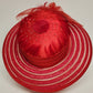 Women's Red Dressy Hat Banded Silk Bows Wedding Church Derby 100% Straw Vintage