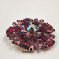 Red & Pink Rhinestone Brooch, Round 2" Diameter Vintage